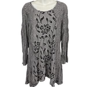Tianello Steve Barraza Womens Knit Lagenlook Floral Top Shirt Long Sleeve Gray M
